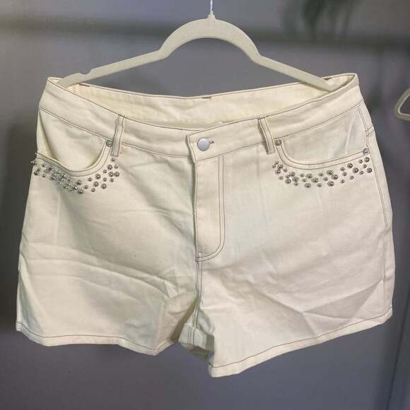 Le Lis White Studded Denim Shorts - Picture 1 of 8
